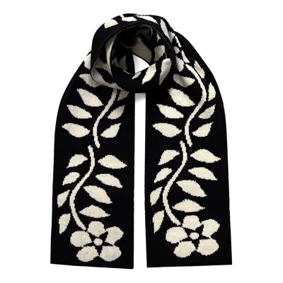 INGMARSON WOMEN'S BLACK / WHITE FLORAL WOOL & CASHMERE SCARF