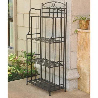 INTERNATIONAL CARAVAN 3570-ANT-BK SANTA FE NAILHEAD 4-TIER BAKERS RACK, ANTIQUE BLACK