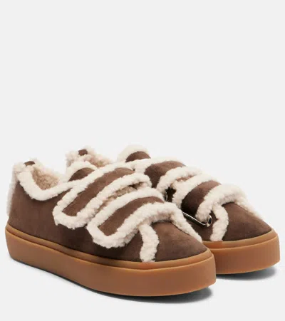 INUIKII SHEARLING-TRIMMED SUEDE LOW-TOP SNEAKERS