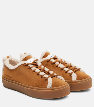 INUIKII SHEARLING-TRIMMED SUEDE LOW-TOP SNEAKERS
