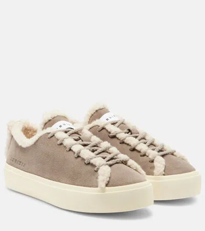 INUIKII SHEARLING-TRIMMED SUEDE LOW-TOP SNEAKERS