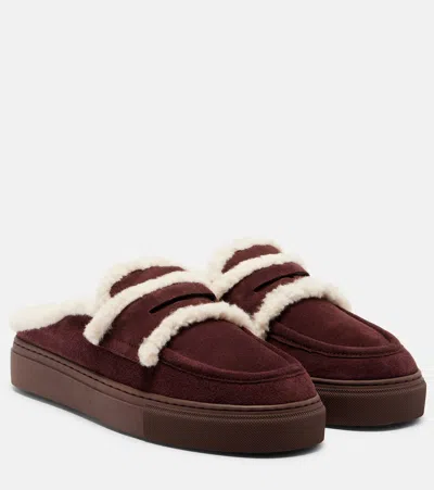 INUIKII SHEARLING-TRIMMED SUEDE MULES
