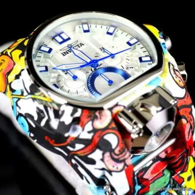 INVICTA INVICTA RESERVE BOLT ZEUS MAGNUM GRAFFITI STEEL BLUE SWISS MVT WATCH 52MM