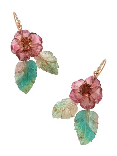 IRENE NEUWIRTH 18KT ROSE GOLD FLOWER LEAF EARRINGS