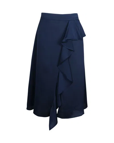 IRIS & INK RUFFLED MIDI SKIRT IN NAVY BLUE POLYESTER