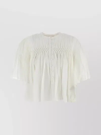 ISABEL MARANT ÉTOILE COTTON PLEATED SHORT-SLEEVE BLOUSE