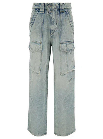 ISABEL MARANT ÉTOILE 'HEILANI' LIGHT BLUE CARGO JEANS WITH LOGO PATCH IN COTTON DENIM WOMAN