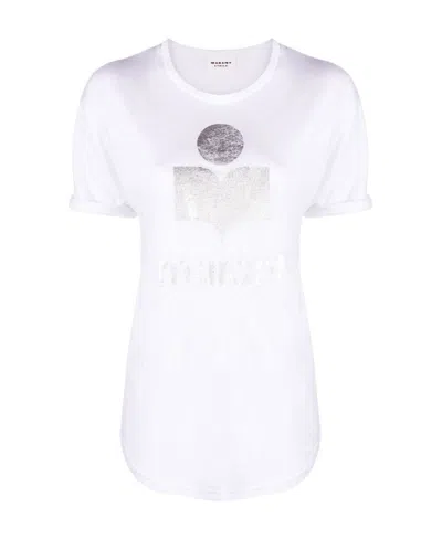 ISABEL MARANT ÉTOILE METALLIC LOGO-PRINT LINEN T-SHIRT