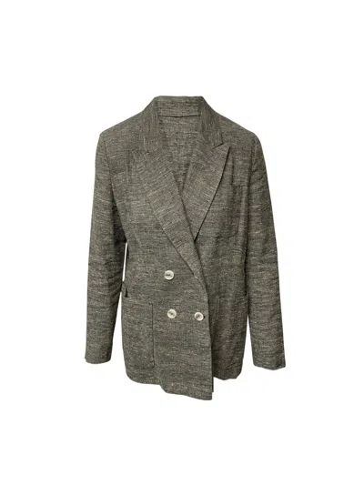 ISABEL MARANT KELIS DOUBLE-BREASTED DONEGAL JACKET IN GREY SILK
