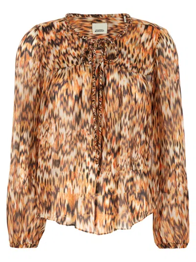 ISABEL MARANT WOMEN ORANGE AMETISSA PRINTED COTTON TOP, S LUXURY SHIRTS FOR WOMEN DARVEYS