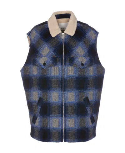 ISABEL MARANT ISABEL MARANT PLAID-CHECK ZIPPED SHEARLING GILET