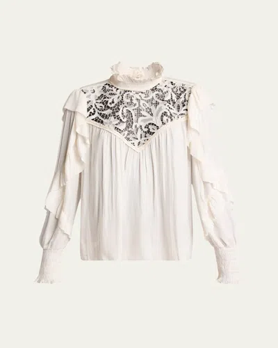 ISABEL MARANT SEILA LACE RUFFLE LONG-SLEEVE BLOUSE