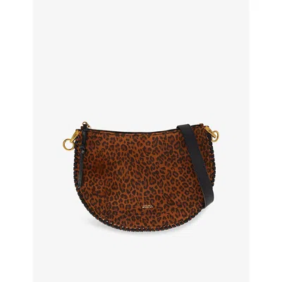 ISABEL MARANT WOMENS OSKAN LEOPARD-PRINT SUEDE SHOULDER BAG