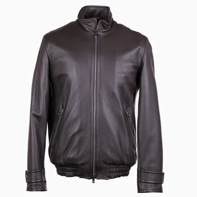 ISAIA ISAIA DARK BROWN SOFT GRAINED DEERSKIN LEATHER BOMBER JACKET S (EU 46)