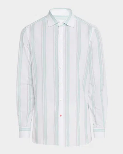 ISAIA MEN'S COTTON AND LINEN STRIPE CASUAL BUTTON-DOWN SHIRT