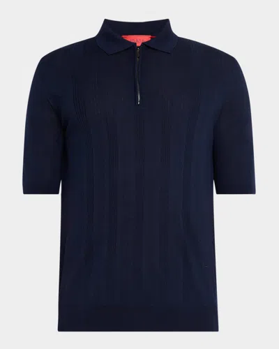 ISAIA MEN'S STRIPE KNIT SHORT-SLEEVE POLO SWEATER