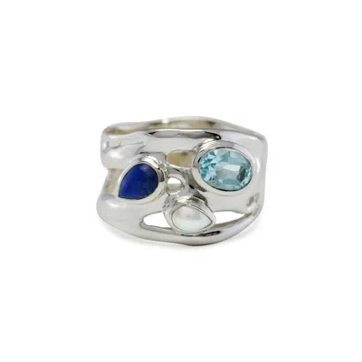 ISLA SILVER WOMEN'S BLUE / SILVER BLUE TOPAZ, PEARL & LAPIS LAZULI SILVER RING