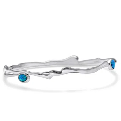 ISLA SILVER WOMEN'S BLUE / SILVER DAINTY TRIO OPAL BANGLE