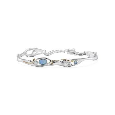 ISLA SILVER WOMEN'S BLUE / SILVER HANDMADE DAINTY SILVER BLUE FIRE OPAL FLOWER BRACELET