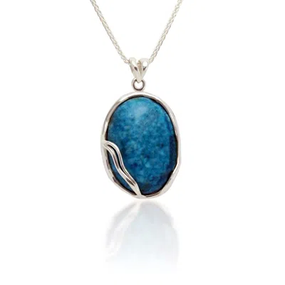 ISLA SILVER WOMEN'S BLUE / SILVER ORGANIC STERLING SILVER BLUE AGATE PENDANT NECKLACE