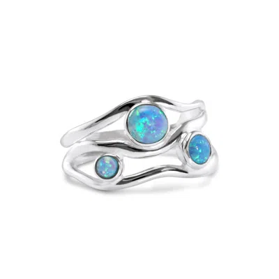 ISLA SILVER WOMEN'S BLUE / SILVER THREE BLUE FIRE OPAL GEMSTONE RING