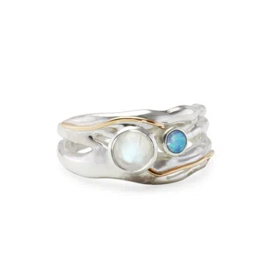 ISLA SILVER WOMEN'S BLUE / WHITE / SILVER MOONSTONE & OPAL RING