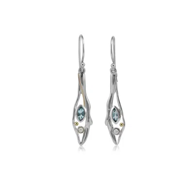 ISLA SILVER WOMEN'S BLUE / WHITE / SILVER RIVIERA DROP EARRINGS WITH BLUE TOPAZ & PEARL