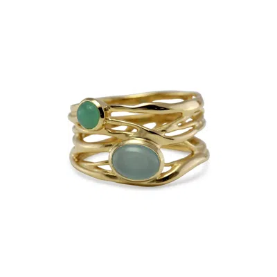 ISLA SILVER WOMEN'S GOLD / BLUE AQUA CHALCEDONY & CHRYSOPRASE GOLD VERMEIL STATEMENT RING