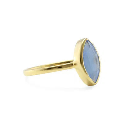 ISLA SILVER WOMEN'S GOLD / BLUE DEEP BLUE CHALCEDONY GOLD RING