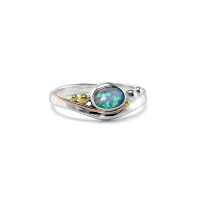 ISLA SILVER WOMEN'S GOLD / BLUE / SILVER HANDMADE DAINTY BLUE OPAL RING