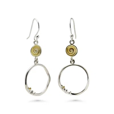 ISLA SILVER WOMEN'S GOLD / SILVER ORGANIC HOOP DROP EARRINGS WITH GOLD SPIRAL DETAIL
