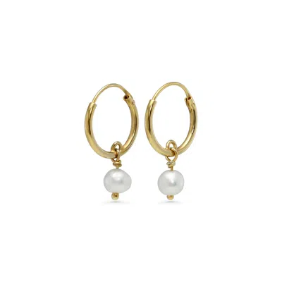 ISLA SILVER WOMEN'S GOLD / WHITE DAINTY PEARL GOLD HOOP EARRINGS