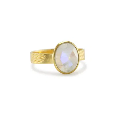 ISLA SILVER WOMEN'S GOLD / WHITE RAINBOW MOONSTONE GOLD RING