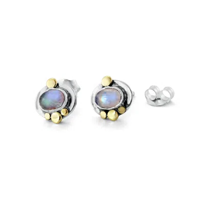 ISLA SILVER WOMEN'S GOLD / WHITE / SILVER SILVER MOONSTONE STUD EARRINGS