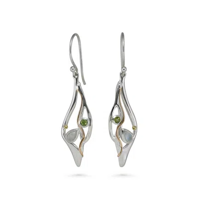 ISLA SILVER WOMEN'S GREEN / SILVER ELEGANT MOONSTONE & PERIDOT SILVER EARRINGS