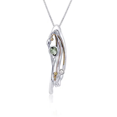 ISLA SILVER WOMEN'S GREEN / SILVER FLOWING SILVER PENDANT WITH GREEN AMETHYST & PEARL