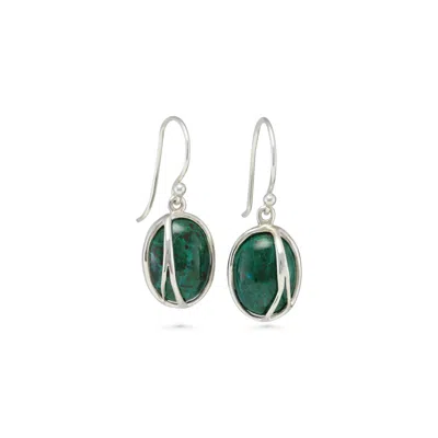 ISLA SILVER WOMEN'S GREEN / SILVER GREEN CHRYSOCOLLA STERLING SILVER DROP EARRINGS