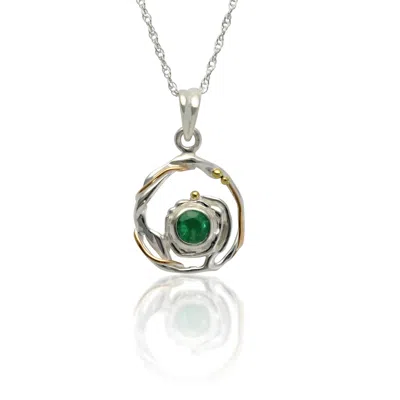 ISLA SILVER WOMEN'S GREEN / SILVER HANDMADE CIRCULAR EMERALD SILVER PENDANT