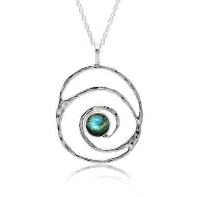 ISLA SILVER WOMEN'S GREEN / SILVER HANDMADE STERLING SILVER LABRADORITE SPIRAL PENDANT