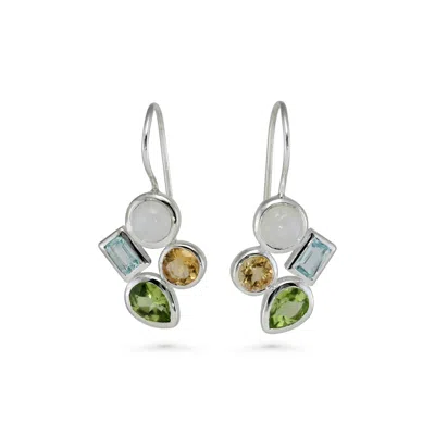ISLA SILVER WOMEN'S ORANGE / GREEN / SILVER MOONSTONE, PERIDOT, CITRINE & TOPAZ EARRINGS