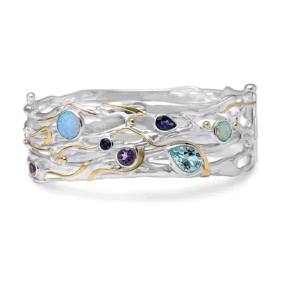 ISLA SILVER WOMEN'S SILVER MULTI GEMSTONE BANGLE