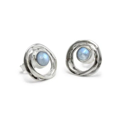 ISLA SILVER WOMEN'S WHITE / SILVER HANDMADE STERLING SILVER RAINBOW MOONSTONE STUD EARRINGS