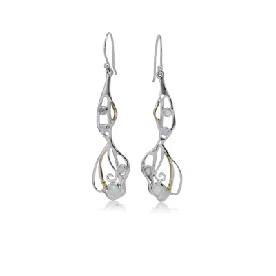ISLA SILVER WOMEN'S WHITE / SILVER RAINBOW MOONSTONE ORGANIC FLOW STATEMENT EARRINGS