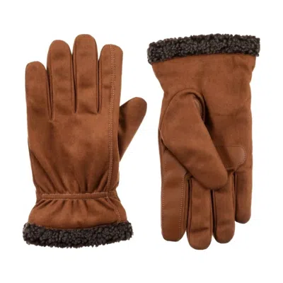 ISOTONER MEN'S RECYCLED MICROSUEDE AND BERBER GLOVE IN COGNAC