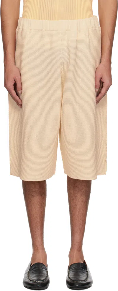 ISSEY MIYAKE BEIGE TIGHT TWIST COTTON KNIT SHORTS