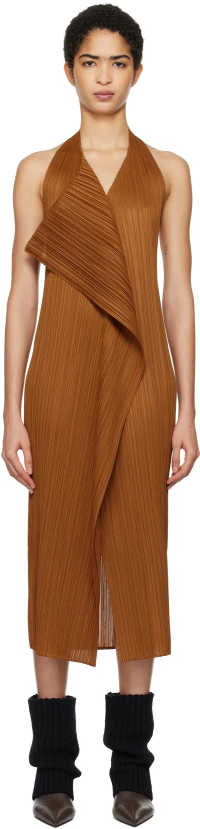 ISSEY MIYAKE BROWN MONTHLY COLORS NOVEMBER MAXI DRESS