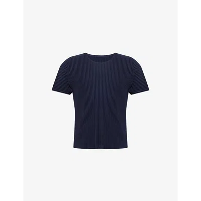 ISSEY MIYAKE NS NAVY ROUND-NECK PLEATED KNITTED T-SHIRT