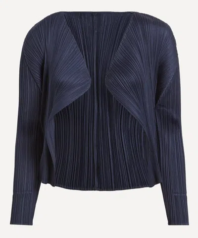 ISSEY MIYAKE PLEATS PLEASE ISSEY MIYAKE WOMEN'S NEW COLOURFUL BASICS 4 NAVY PLEATED CARDIGAN