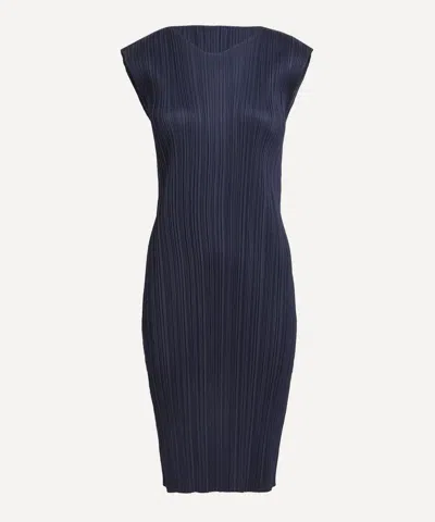 ISSEY MIYAKE PLEATS PLEASE ISSEY MIYAKE WOMEN'S NEW COLOURFUL BASICS NAVY PLEATED MIDI DRESS