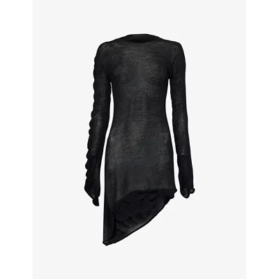 ISSEY MIYAKE WOMENS BLACK AMBIGUOUS RUCHED WOOL MINI DRESS